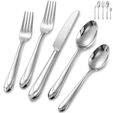 Premium Astra Flatware Set, 65-Piece for 12, Mirror-Finished 18/10 Stainless ...