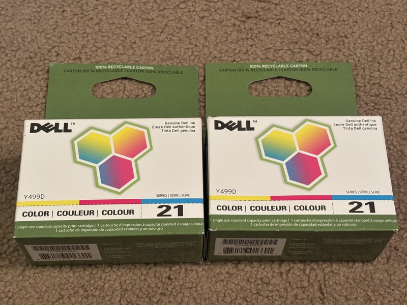 6X Dell Series 21 Factory Sealed INK CARTRIDGE LOT 2 COLOR Y499D + 4 BLACK Y498D