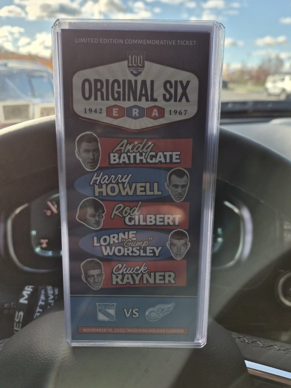 Limited Edition Original 6 NY Rangers Commemorative Ticket In Plastic Holder