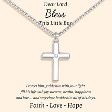 Cross Chain Necklace for Son Gifts : Minimal Stainless Steel Silver Crucifix... 