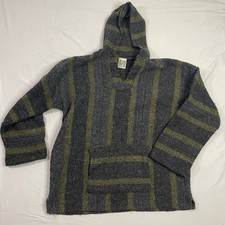 Senor Lopez XL Baja Hoodie Mexican Surfer Blanket Pullover Striped Grey Green
