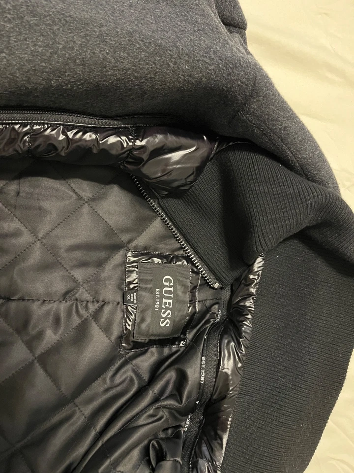 Mens XXL Guess Long Pea Coat Charcoal - Image 4 of 4