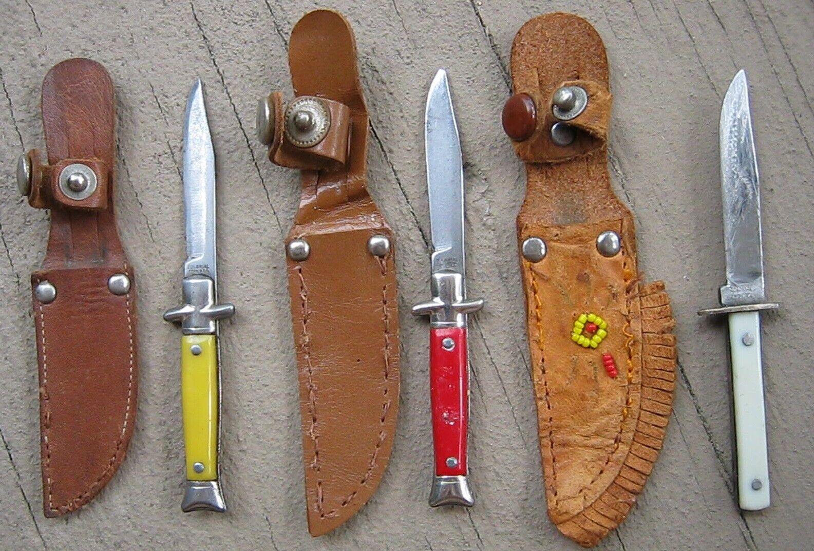 VINTAGE FIXED BLADE KNIFE LOT OF 3 COLONIAL PROV. R.I. MINI KNIVES, MADE IN USA