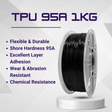 1KG TPU 3D Printer Filament 1.75mm, 95A TPU for High Speed 3D Printer,Black