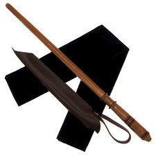 15" Hand Turned Brown Draco Teak Wood Magic Wand Set w/Leather Holster Cloth Bag