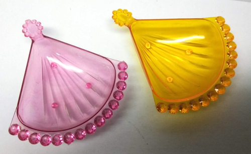 VTG Plastic Cranberry & Orange Fan Shaped Trinket Powder Dishes RARE BEAUTIFUL! - 第 2/7 張圖片