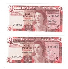 Gibraltar - Group of (2) 4.8.1988 One Pound Banknotes (P-20e)