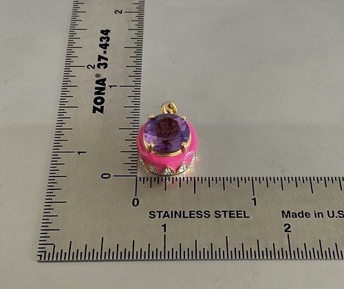 Amethyst, Moissanite, Pink Enameled Pendant 3.60 CTW 925 Silver Vermeil Plated - 第 14/17 張圖片