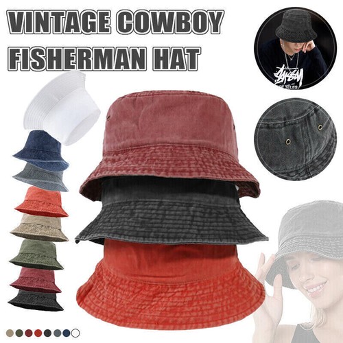Unisex Men Women WASHED COTTON Sports Bucket Hats Fisherman Hat Outdoor Camping - Picture 2 of 22