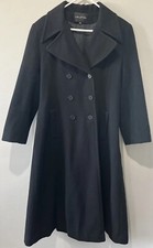 Halston Womens Size 10 Black Wool Full Length Coat Double Breasted Lined Buttons