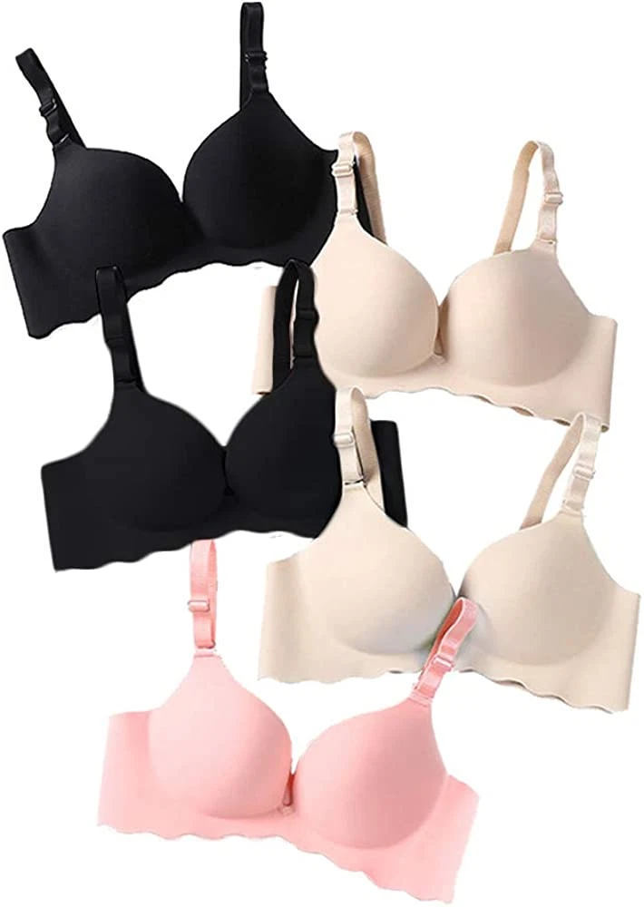 Pack of 5,Women Comfort No Wire Bras Seamless Show Bra