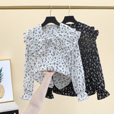 Elegant Floral Print Tops Women Chiffon Blouse Office Work Shirt Korean Style