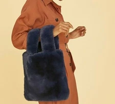 Unhide Lil Fuffy Faux Fur Bag Tote Purse Handbag Navy 