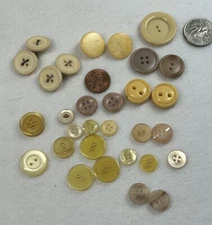 Buttons Lot of 28 variety yellow tan 2 hole 4 hole  shank back  Round  vintage