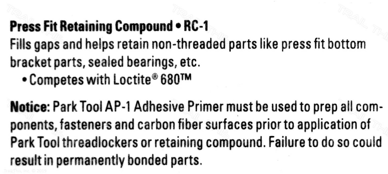 Park Tool RC-1 Green Press-Fit Bicycle Bottom Bracket Retaining Compound 10ml