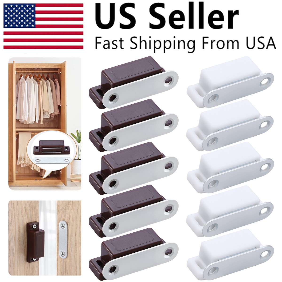 4 Pack Push-to-Open Door Catches – 30N Spring Latch, No Handles Needed – For Kitchen Cabinets, Wardrobes, RV & Boats-629543