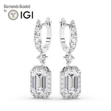 Emerald 6 ct Solitaire Halo 950 Platinum  Hoops Earrings, Lab-grown IGI