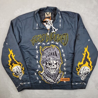 X Brand Jacket Mens Medium Bomber Coat Skull Bones Golden State