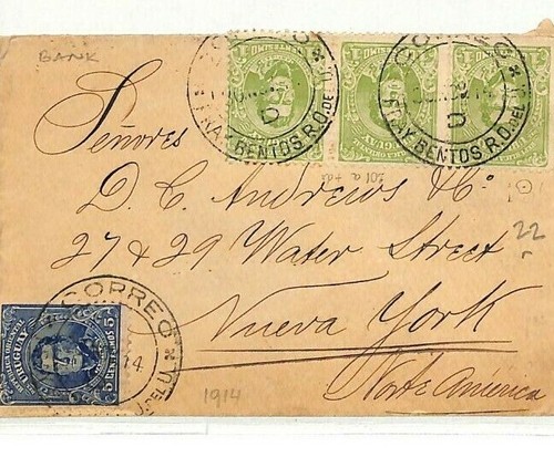 URUGUAY Cover *FRAY BENTOS* Banking USA New York 1914 {samwells-covers} MM55
