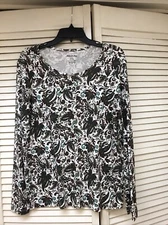 White Stage, Large 12-14, Long Sleeve Printed Top, NWOT