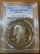 1993S- Thomas Jefferson Commemorative- PCGS- PR70DCAM