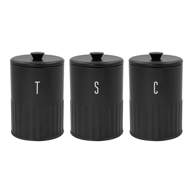Blackmoor 3pc Tea, Coffee & Sugar Canister SetEmbossed Design - Black