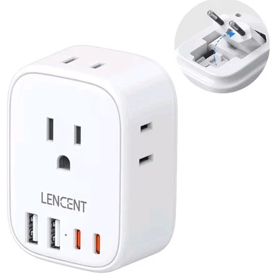 European Travel Plug Adapter, LENCENT International Type-C Foldable White