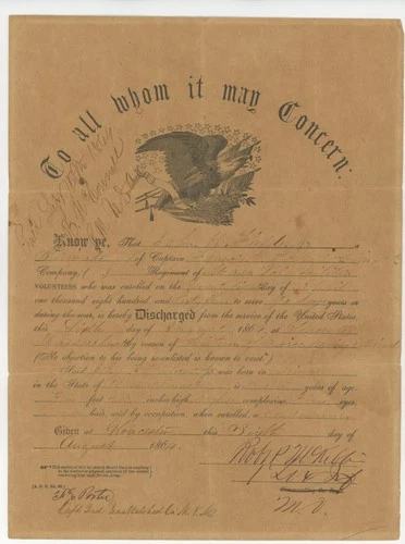 Civil War Discharge Document – Union Army Soldier – Official 1864 Discharge