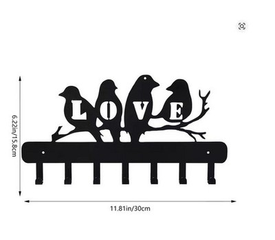 Love Birds Metall Schlüsselhalter Wandhakenablage 30 cm 7 Haken