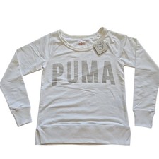PUMA Women  s White Long Sleeve Sweatshirt Pullover Logo Crew Neck NWT Sz XS