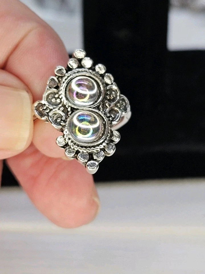 Потрясающе красивый набор из 3 синих бирюзовых браслетов с серебряным опаливым кольцом - Изображение 4 из 4