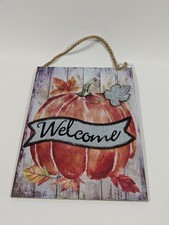 Welcome Pumpkin Sign Wood Wall D cor Autumn Fall Harvest Halloween Thanksgiving