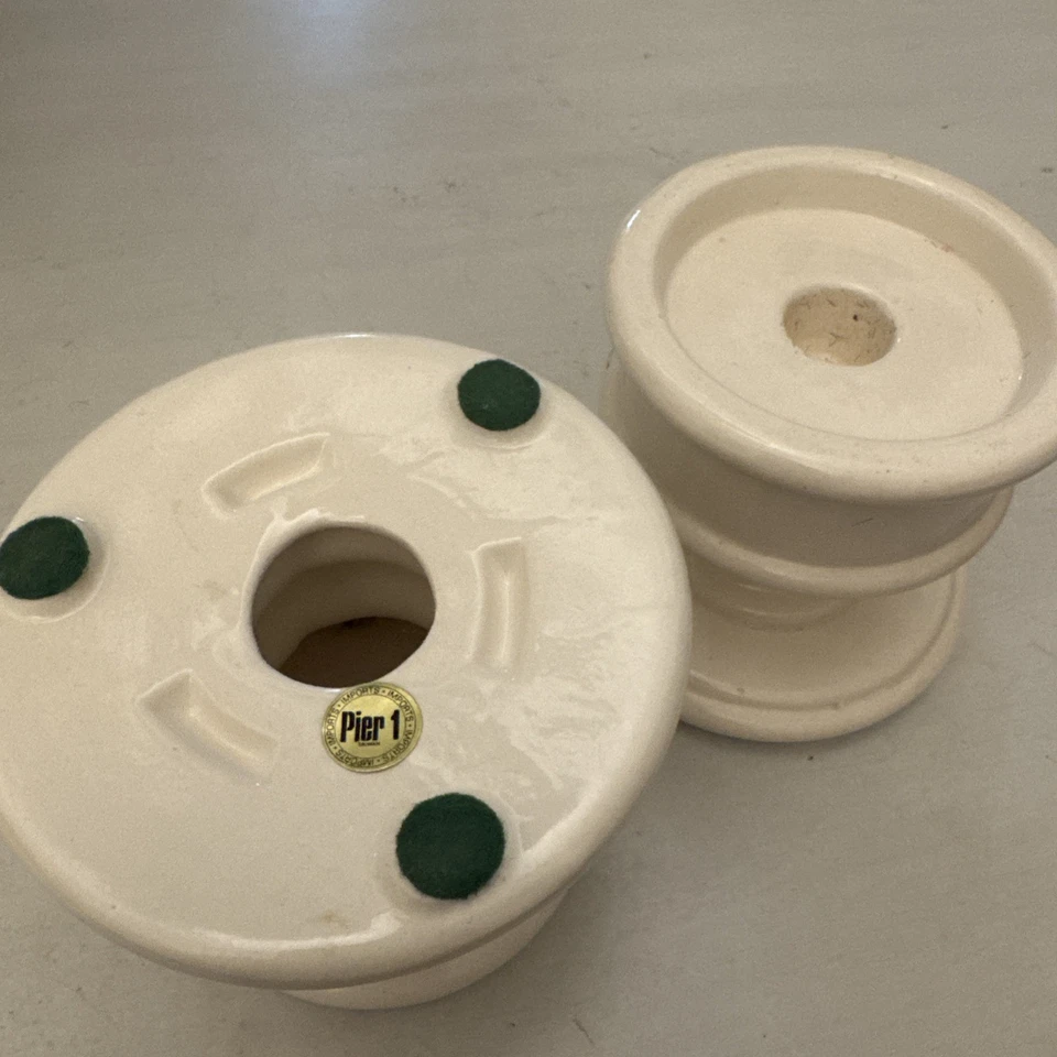 (2) Pier One WHITE Taper Candle Ceramic Holders - Image 4 of 4