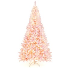 7.5FT Pre-Lit Snow Flocked Pink Christmas Tree 1100 Tips w/ 450 Lights  8 Modes