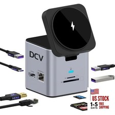 USB C Laptop Docking Station with MagSafe Charger Stand, 9 in 1 USB Silver Gray