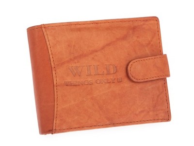 WILD Things Only Herren Geldbörse Echtleder Querformat Druckknopf Cognacbraun