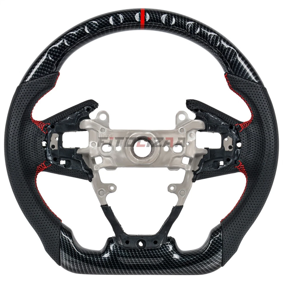 🌟Volante Hydro Dip de fibra de carbono para Honda Civic 16-21 en forma de D líneas rojas Foto 3 de 4