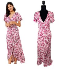 Loft Beach Paisley Pink Wrap Maxi Dress Size XXL Cruise Vacation Wedding Summer