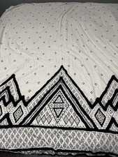 Ink Ivy Duvet Cover Queen W/ 1 Pillow Sham Ivory Black Trim Cotton Cotton Linen