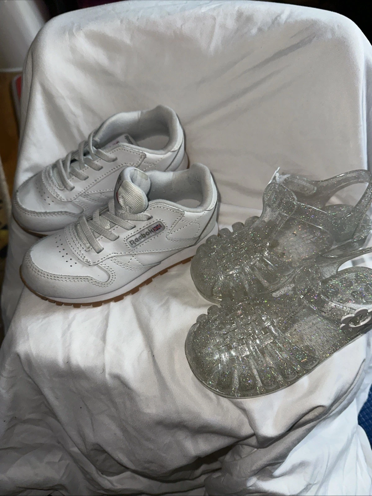 Sandali Reebok bambino sneakers classiche in pelle bianco gelatina trasparente taglia 9