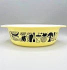 Pyrex Mod Kitchen 043 Yellow Oval Casserole Dish Black Veggie Print USA 1958 VTG