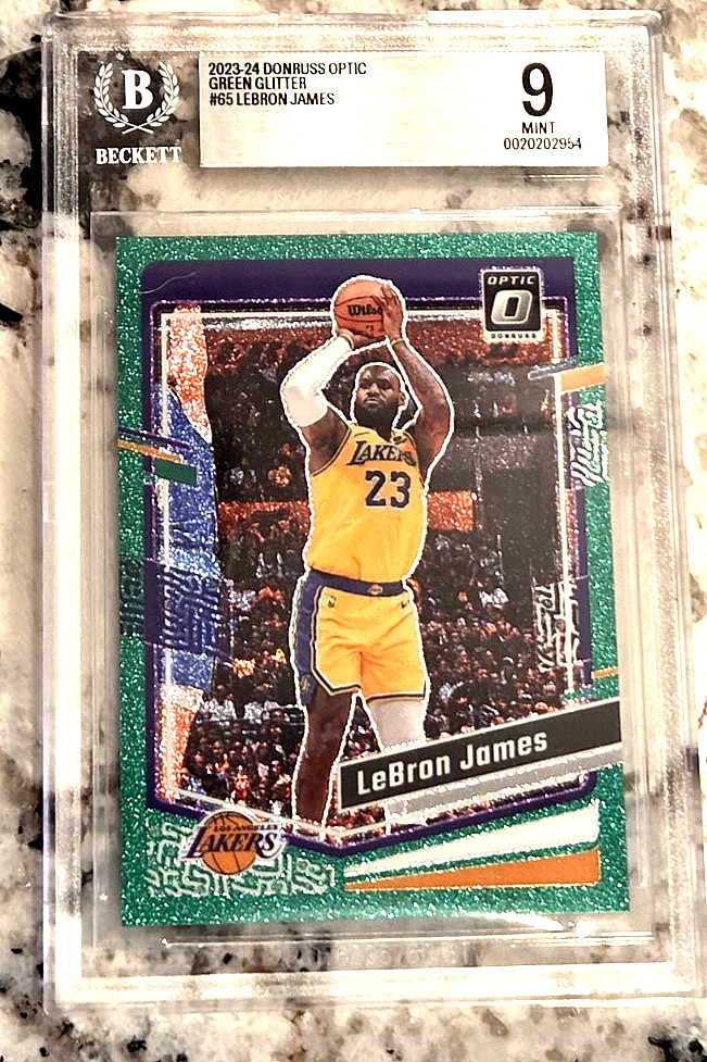 LEBRON JAMES 2023-24 Donruss Optic {GREEN GLITTER /77} #65; *BGS 9 MINT*