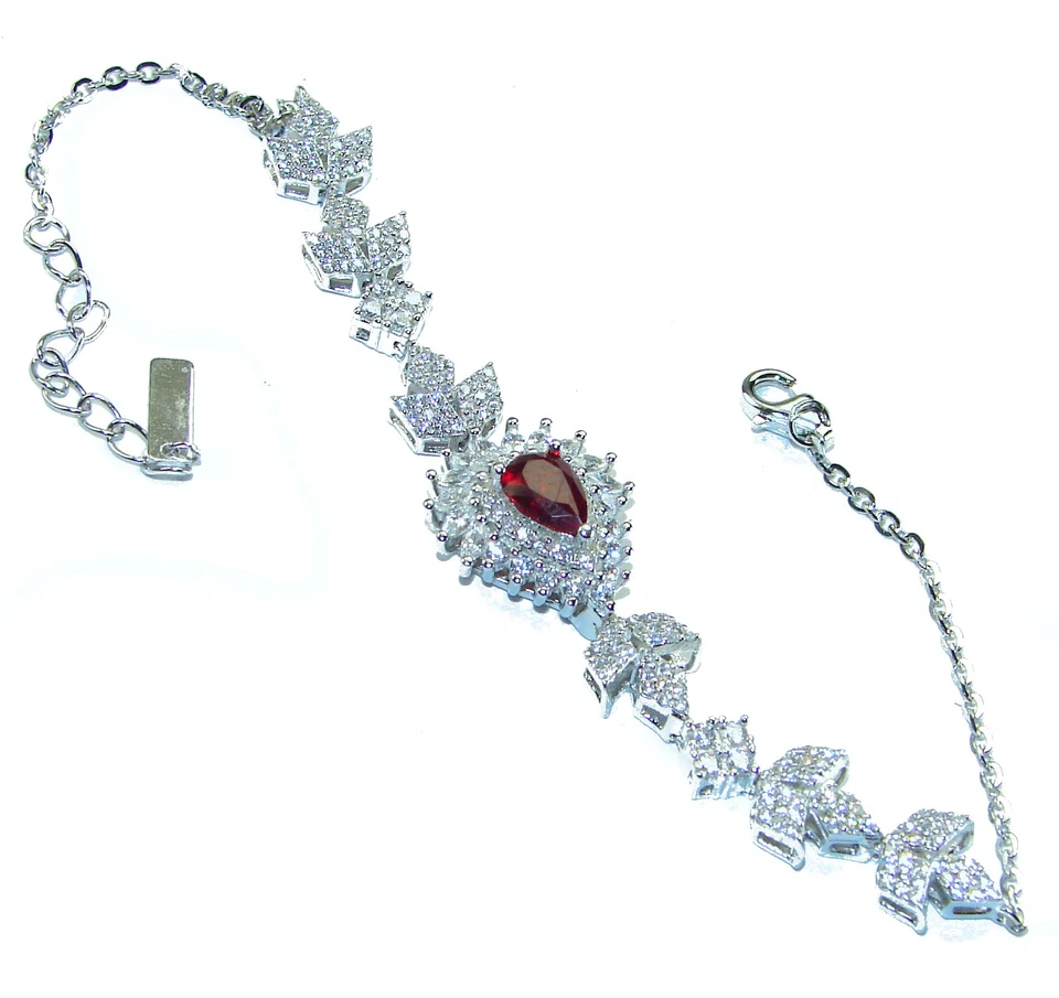 5.5ct Ruby 925 Sterling Silver Handcrafted Red Gemstone Vintage Bracelet - Image 4 of 4