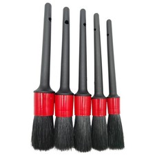 femryer Car Detailing Brush Set of 5 - Soft Boar Hair, Wash Brush, Black