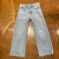 Old Navy Girls 10 Light Wash Denim Baggy Wide Leg Jeans High Waist Built Tough