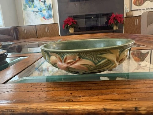 Roseville Zephyr Lily Green 1946 Vintage Art Pottery Ceramic Bowl 472-6