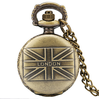 Bronze Big Ben Tower Case Small Size Men Women Analog Quartz Pocket Watch  Chain