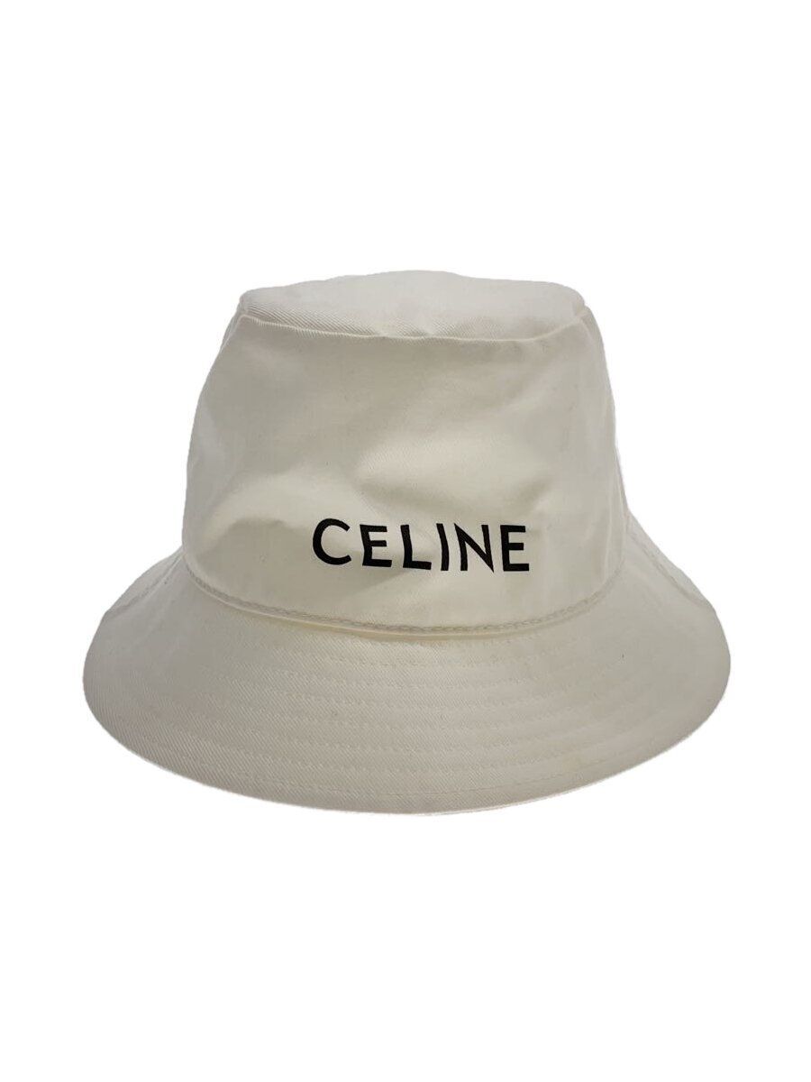 セリーヌ  ポリエステル　コットン　ロゴ　バケットハット　ホワイト　ユニセックス CELINE - セリーヌ バケットハット ブラック ホワイト Sサイズ