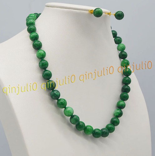 Natural 10mm Green Jade Gemstone Round Beads Necklace Earrings Set 18'' - Picture 5 of 10