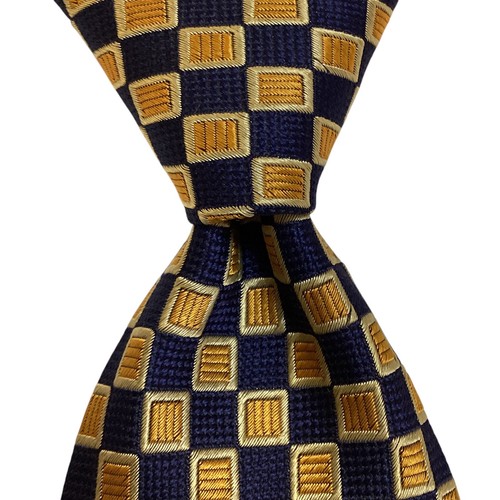 Corbata para hombre JAGUAR 100 % seda diseñador ITALIA geométrica azul/amarillo usada en excelente estado rara